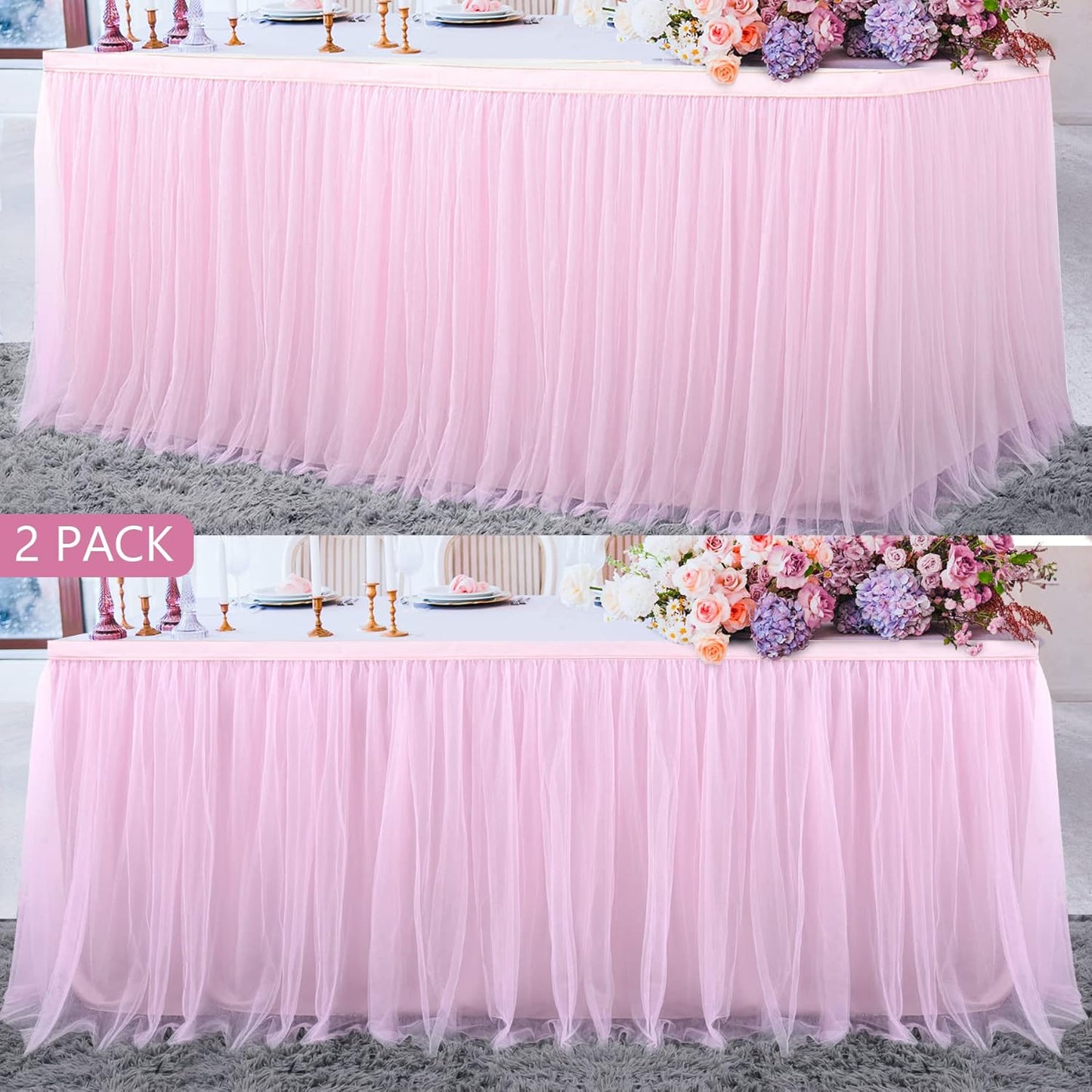 Suppromo 6ft Pink Tulle Table Skirt Baby Shower Tablecloth for Rectangle Tables or Round Tables Pink Ruffle Tutu Table Skirts Desk Skirt for Princess Girls Birthday Party Cake Dessert Decorations