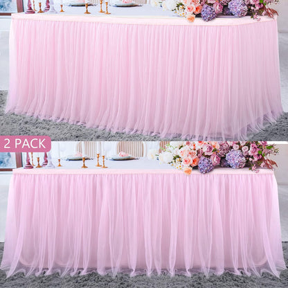 Suppromo 6ft Pink Tulle Table Skirt Baby Shower Tablecloth for Rectangle Tables or Round Tables Pink Ruffle Tutu Table Skirts Desk Skirt for Princess Girls Birthday Party Cake Dessert Decorations