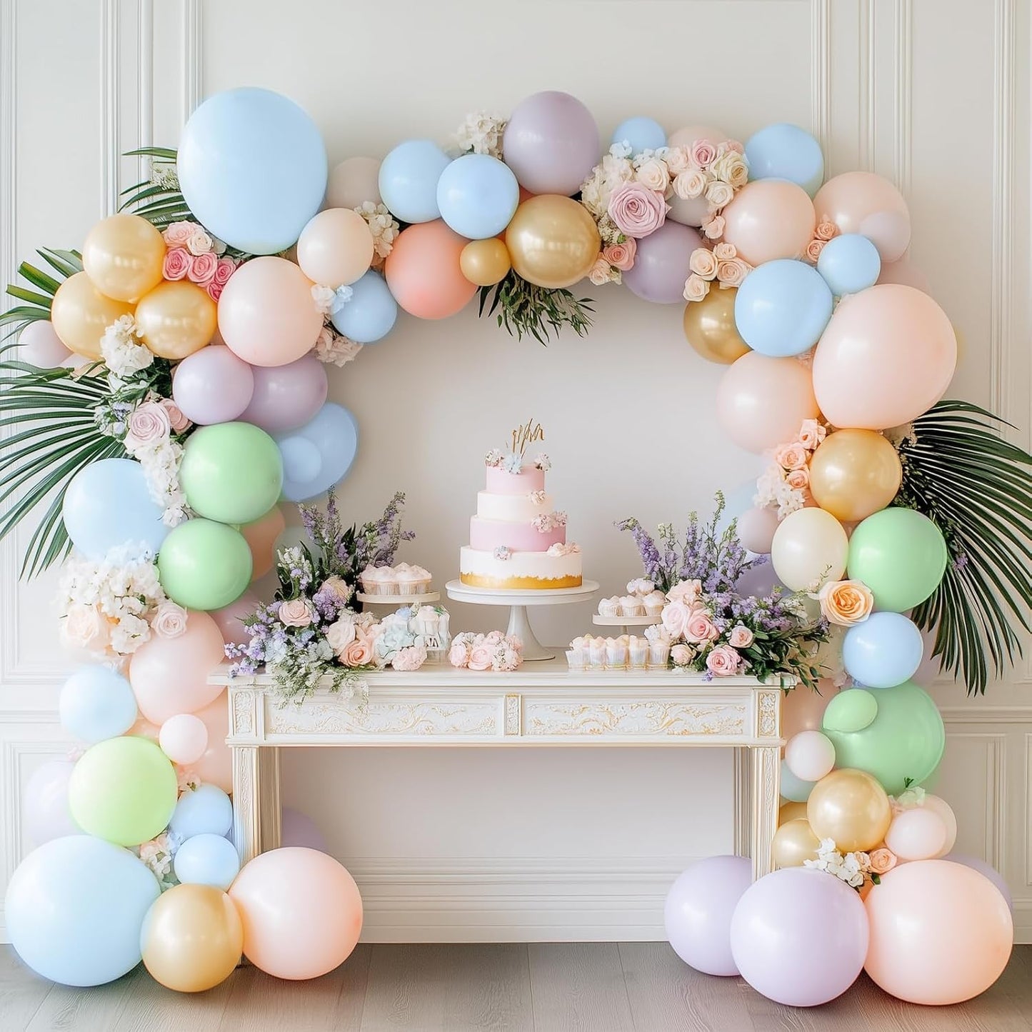 RUBFAC 87pcs Metallic Blue Silver Balloon Garland Arch Kit, 18 12 10 5 Inch Blue Silver Confetti Latex Party Balloons for Birthday Graduation Baby Shower Decoration