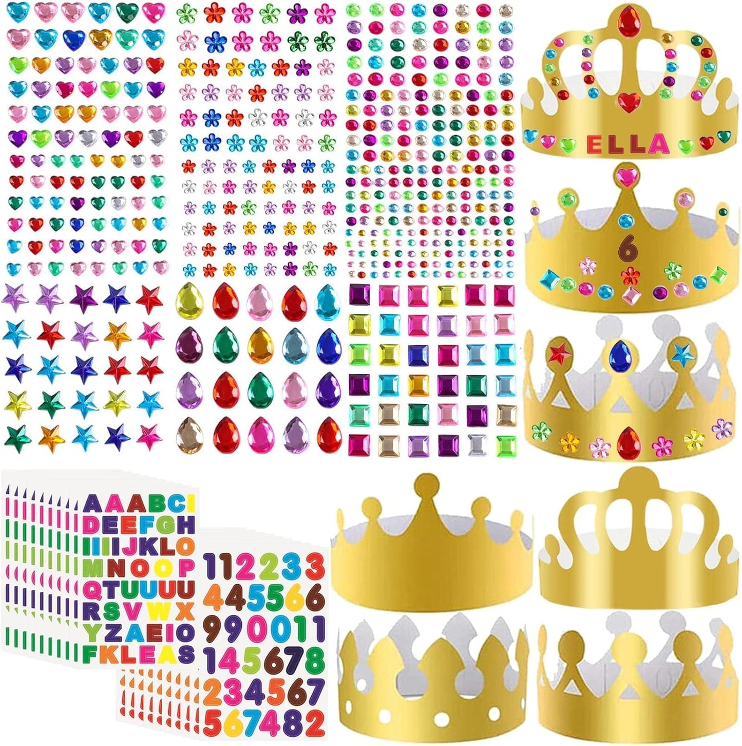 46 Pcs Paper Crowns DIY Party Hats Gold Decorative Crown Supplies with Jewels Gems Stickers for Birthday Party Celebrations