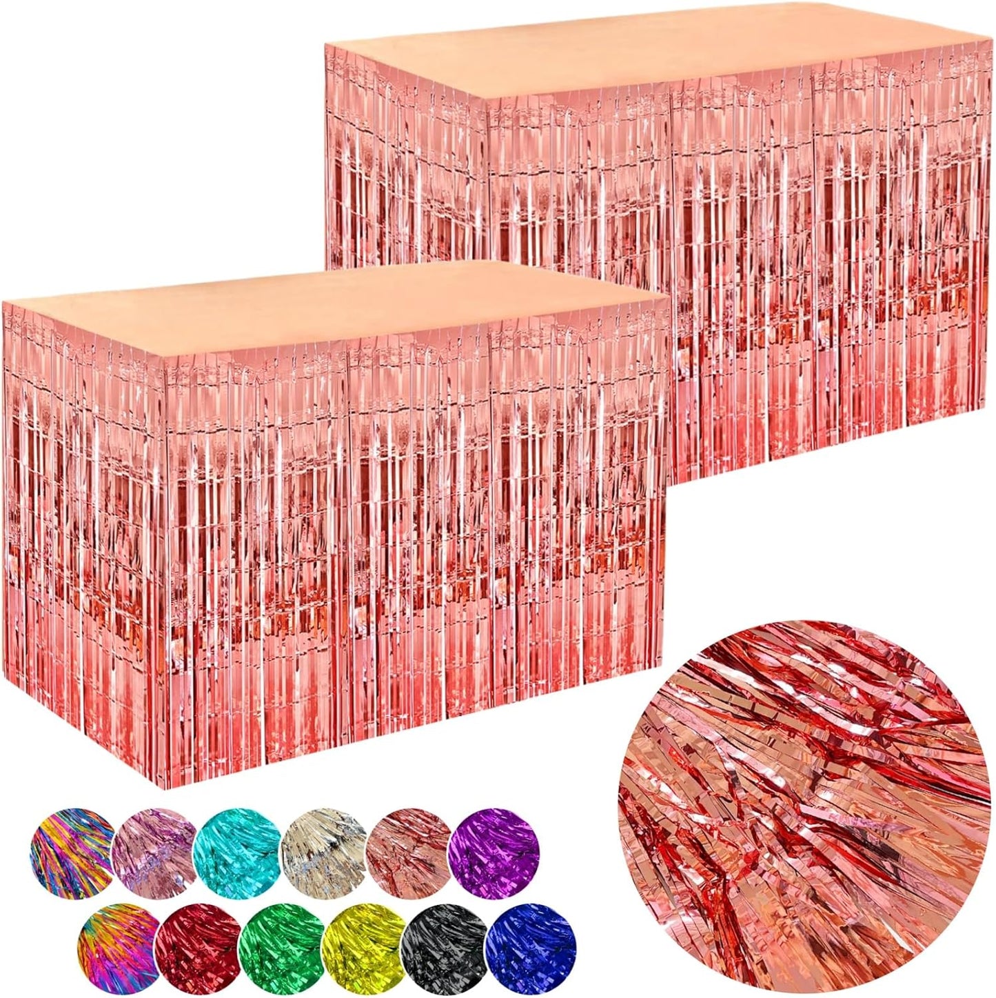 Blue Streamers Party Decorations, 2 Packs Blue Table Skirts Metallic Foil Fringe Tinsel for Birthday Under the Sea Boy Baby Shower Float Parade Mardi Gras Graduation Party Supplies -29x108Inch