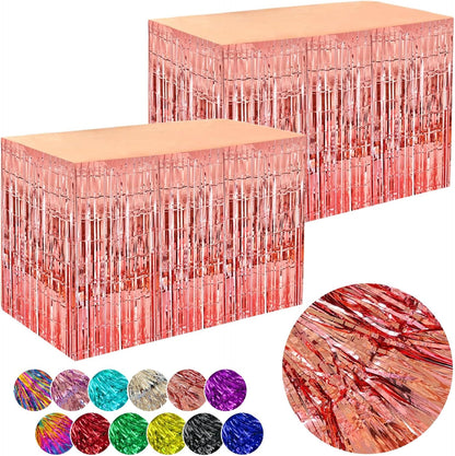 Blue Streamers Party Decorations, 2 Packs Blue Table Skirts Metallic Foil Fringe Tinsel for Birthday Under the Sea Boy Baby Shower Float Parade Mardi Gras Graduation Party Supplies -29x108Inch