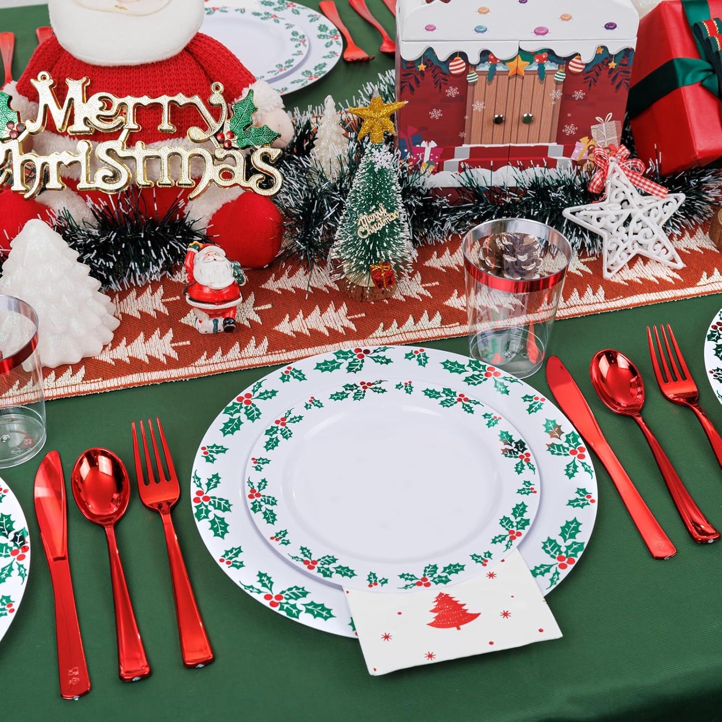 350 Pieces Black and Gold Plastic Plates with Disposable Silverware, Include 50 Dinner Plates 9”, 50 Dessert Plates 6.3”, 50 Black Cups 9 OZ, 50 Pre Rolled Napkins for Wedding Party Graduation