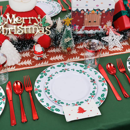 350 Pieces Black and Gold Plastic Plates with Disposable Silverware, Include 50 Dinner Plates 9”, 50 Dessert Plates 6.3”, 50 Black Cups 9 OZ, 50 Pre Rolled Napkins for Wedding Party Graduation