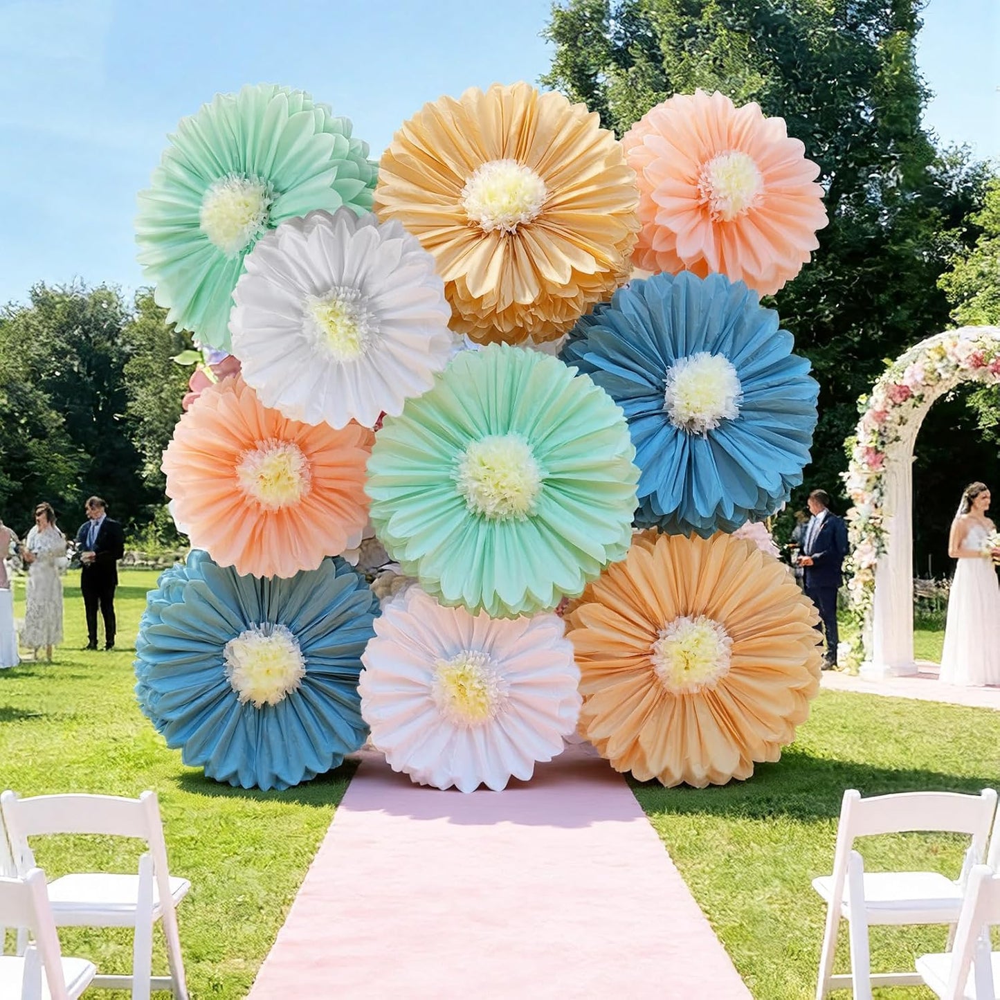 Chunful 5 Pcs 30'' 24'' Gaint Pastel Tissue Paper Flowers Decoration Large Hanging Tissue Paper Pom Poms Decor for Pastel Birthday Bachelorette Wedding Baby Shower Bridal Shower Easter Party Decor