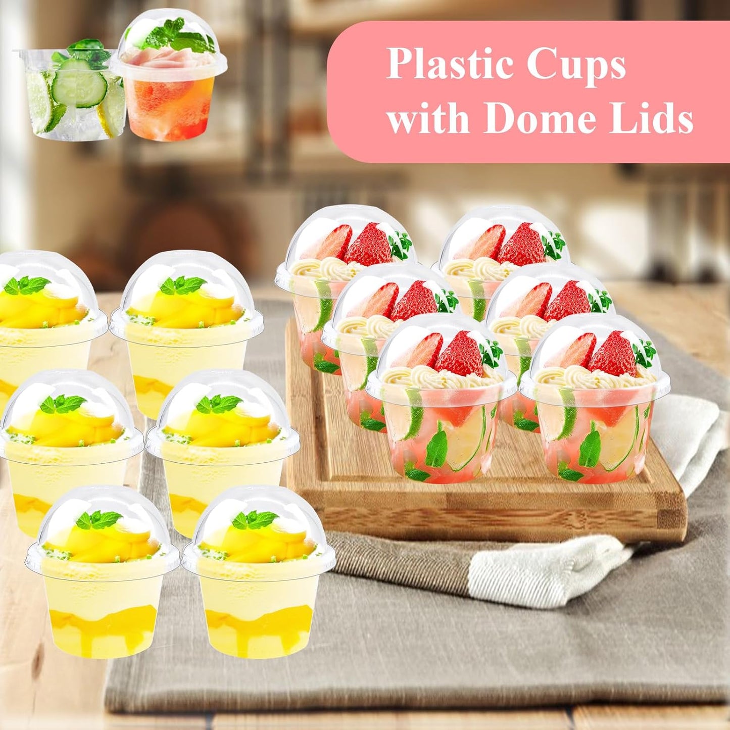 100Pcs 8oz Plastic Dessert Cups with Lids and Spoons,Disposable Parfait Cup Square Cake Containers for Party Favor,Mousse,Yogurt,Pudding,Snacks,Fruits,50 Sets