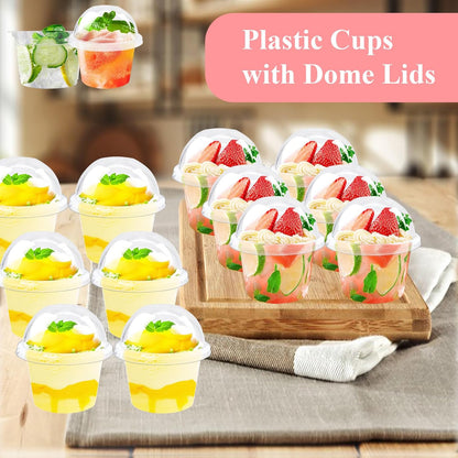 100Pcs 8oz Plastic Dessert Cups with Lids and Spoons,Disposable Parfait Cup Square Cake Containers for Party Favor,Mousse,Yogurt,Pudding,Snacks,Fruits,50 Sets