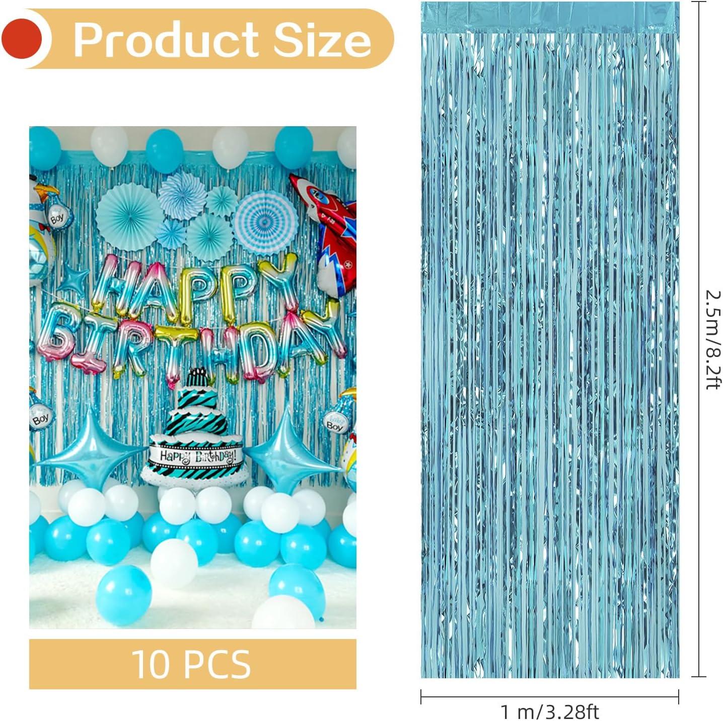 10 Pack Silver Backdrop Curtain 3.2ft x 8.2ft Metallic Tinsel Foil Fringe Curtains Photo Booth Background for Birthday Party Decoration Baby Shower Engagement Wedding Christmas Decoration (Silver)