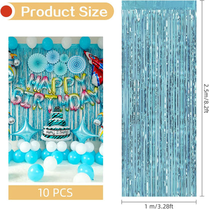 10 Pack Silver Backdrop Curtain 3.2ft x 8.2ft Metallic Tinsel Foil Fringe Curtains Photo Booth Background for Birthday Party Decoration Baby Shower Engagement Wedding Christmas Decoration (Silver)