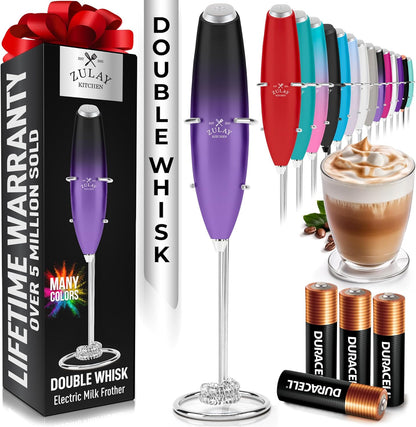 Zulay Kitchen Powerful Milk Frother Wand With Duracell Batteries - Ultra Fast Handheld Drink Mixer - Electric Whisk Foam Maker for Coffee, Lattes, Cappuccino & Matcha - Z1 Motor - Black - Colors C