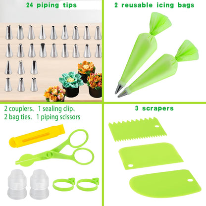 35Pcs Piping Bags and Tips Set with 24 Piping Tips,2 Reusable Pastry Bags 12 Inch,Cake Decorating Tips Set for Diy Pastry Dough, Cookie, Cupcake, Cake