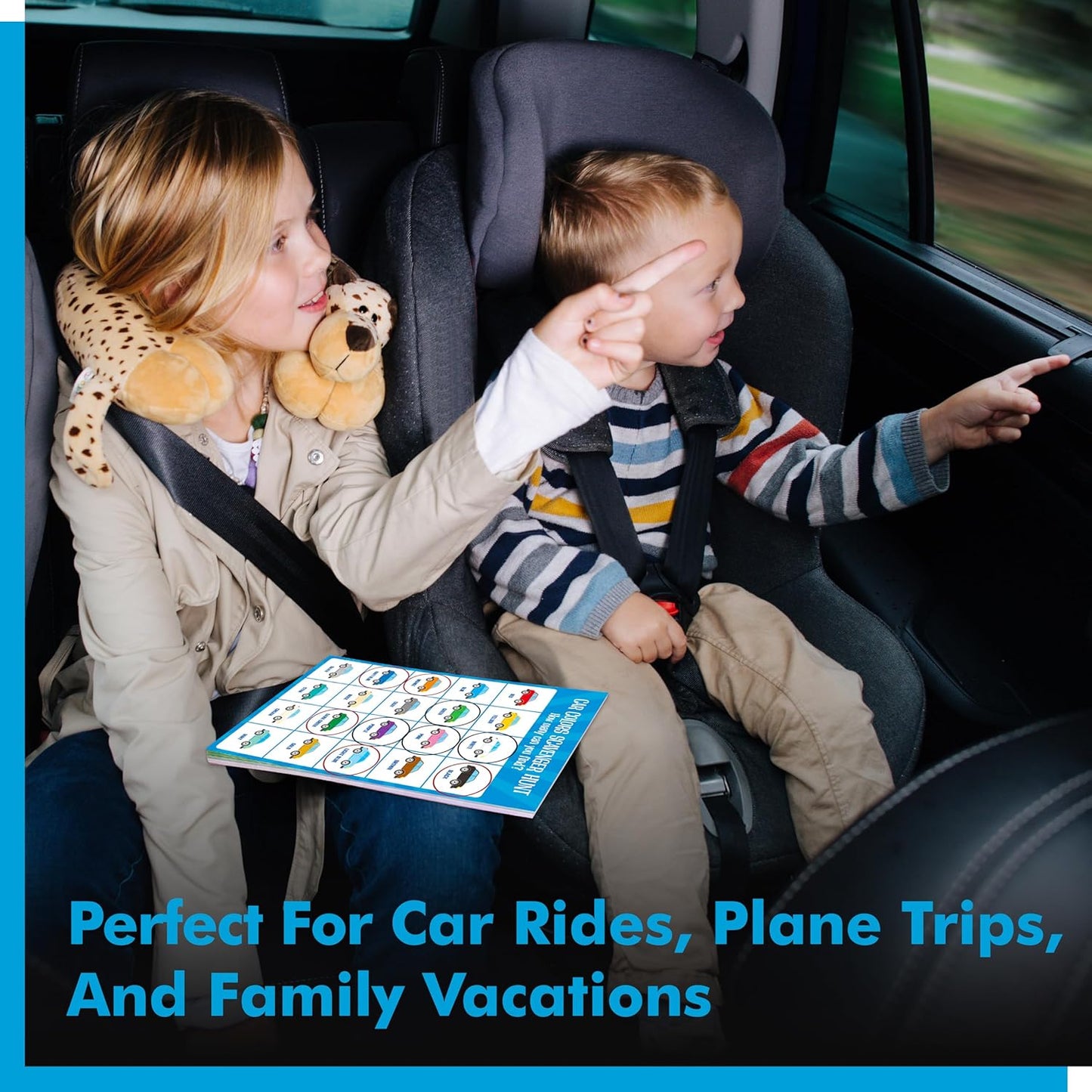 Road Trip Game Pad, 5 Games in 1 (Farm Animals, Car Colors, Buildings, Traffic Signs, Vehicles Scavenger Hunt Bingo), Pen Pencil Paper Game, Plane Trip/ Car Travel/Getaway Activity Pad for Kid, Adult