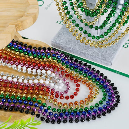 EOBOH 144PCS Mardi Gras Beads, Metallic 12 Kinds Bead Necklace Party Supplies, 33" Mardi Gras Necklace Costume Stuff, Festival Parade Throw Accessories for Wedding Birthday Celebrations Decorations