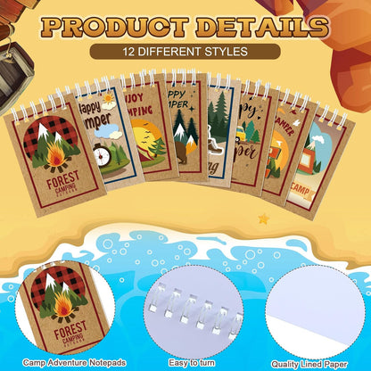Eaasty 32 Pack Camping Party Favors Small Notebooks for Kids Adventure Mini Notepads Spiral Pocket Memo Notepads Birthday Party Favors Summer Sleepaway Teacher Classroom Rewards Supplies