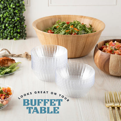 PLASTICPRO 30 Pack Crystal Like Clear Disposable Plastic Plates Dinner Dishes 6 ounce Bowls for Special Occasions Parties