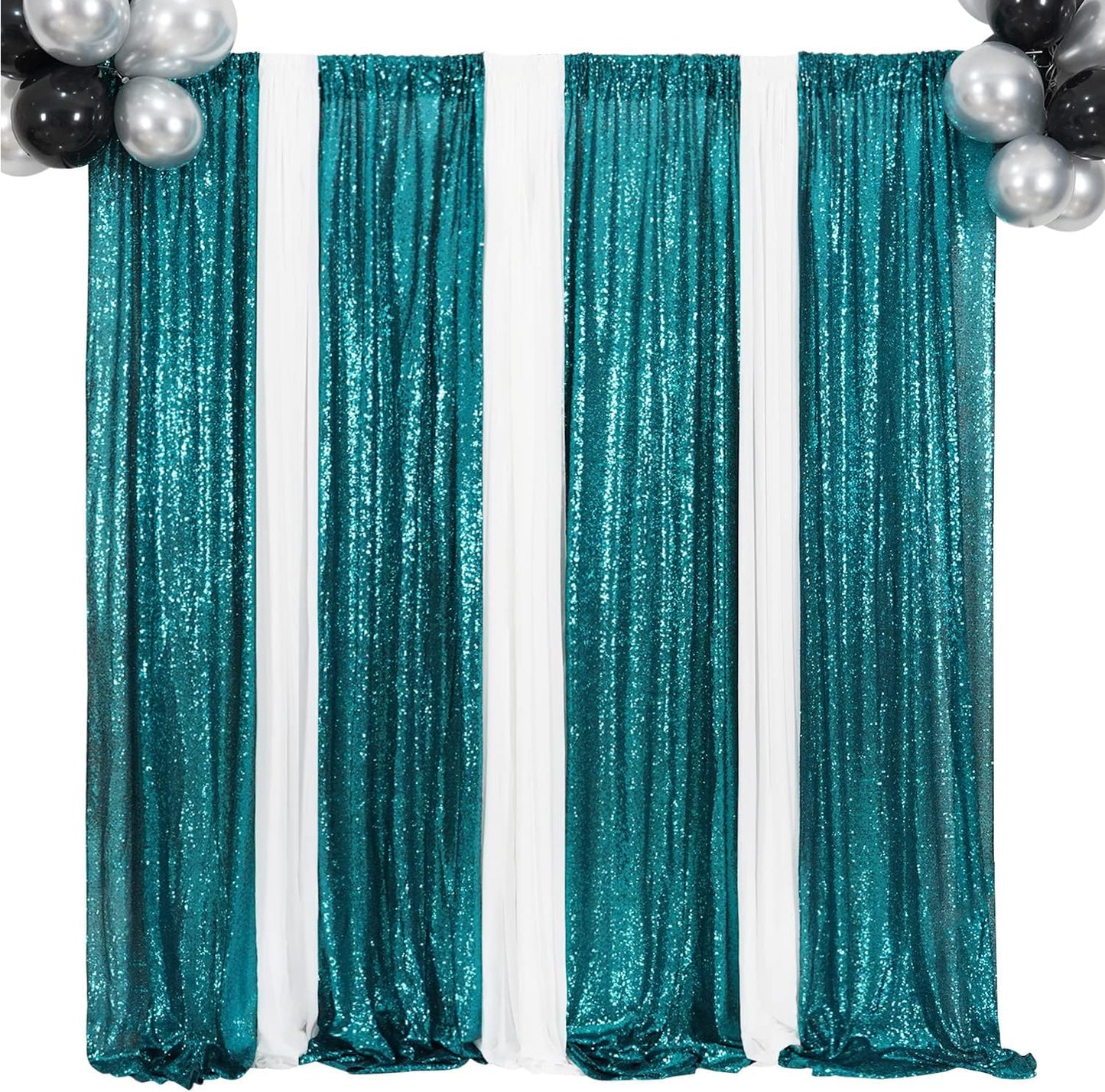 Poise3EHome Black Sequin Backdrop Curtains, 2 Panels 2FTx8FT Glitter Photo Booth Backdrop for Halloween Birthday Bachelorette Wednesday Twilight Party Decorations