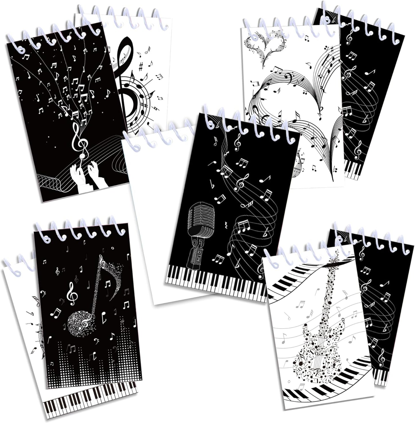 24 Pack Musical Notes Mini Spiral Notebook, Black and White Piano Pocket Notebook for Classroom Students Rewards, 16 Pages Portable Office Meeting Supplies