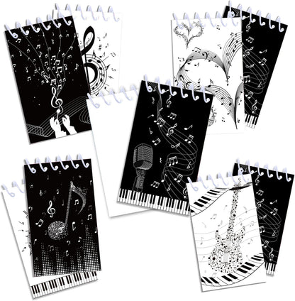 24 Pack Musical Notes Mini Spiral Notebook, Black and White Piano Pocket Notebook for Classroom Students Rewards, 16 Pages Portable Office Meeting Supplies