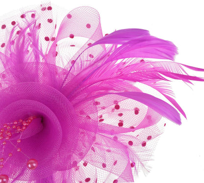 DRESHOW Fascinators Hat Flower Mesh Ribbons Feathers on a Headband and a Clip Tea Party Headwear for Girls and Women - Colors A