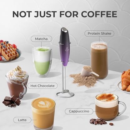 Zulay Kitchen Powerful Milk Frother Wand With Duracell Batteries - Ultra Fast Handheld Drink Mixer - Electric Whisk Foam Maker for Coffee, Lattes, Cappuccino & Matcha - Z1 Motor - Black - Colors B
