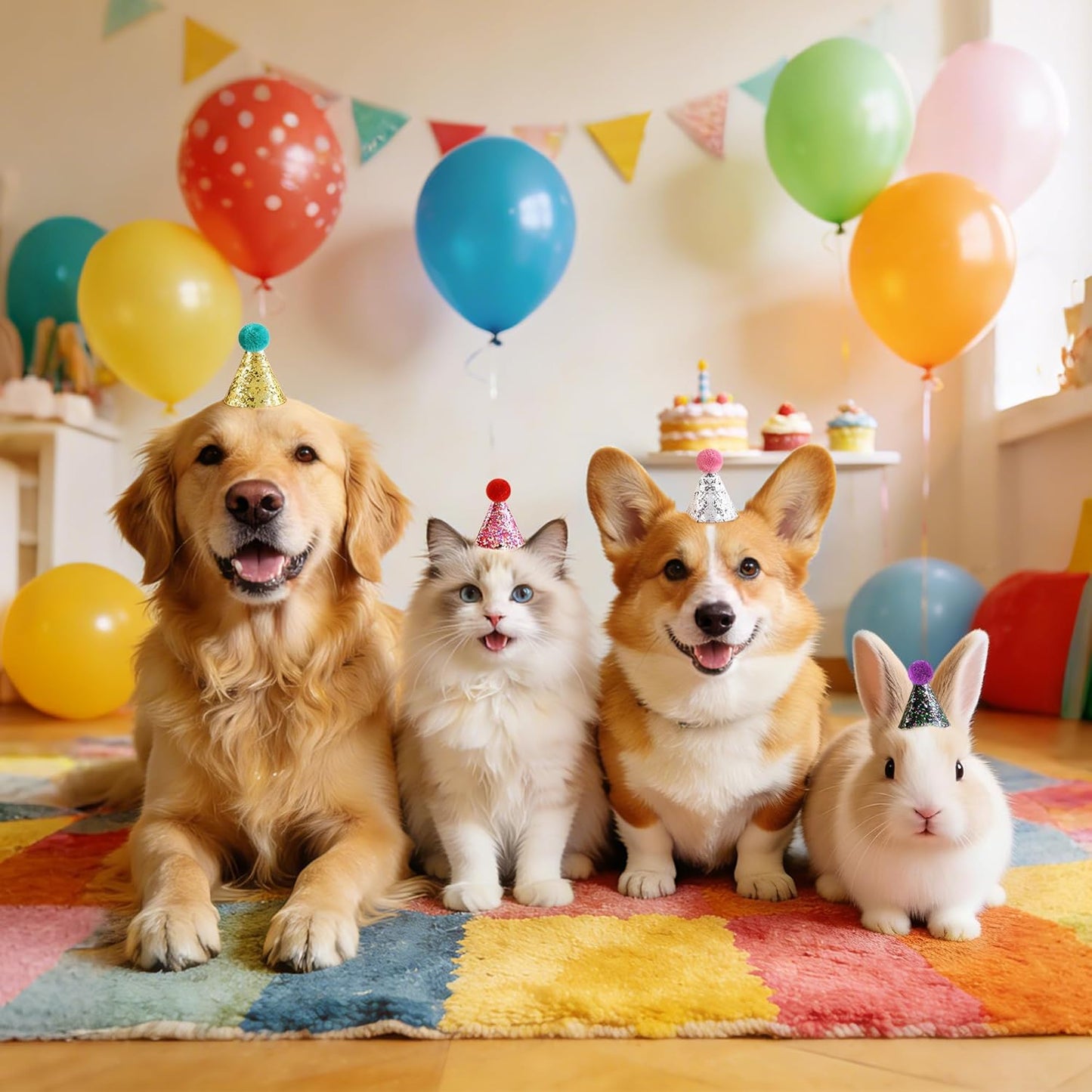 CANREVEL Mini Party Hats for Stuffed Animals Headwear, Birthday Hats Party Animal Birthday Decorations Supplies for Dog Cat