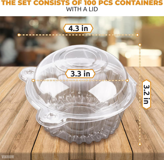 50Pcs Individual Clear Plastic Cupcake Containers - Cupcake Holders with Transparent Lids, Clear Dessert Boxes for Cupcakes, Single Cupcake Box for Holiday Treats, Weddings, Baby Showers and Parties