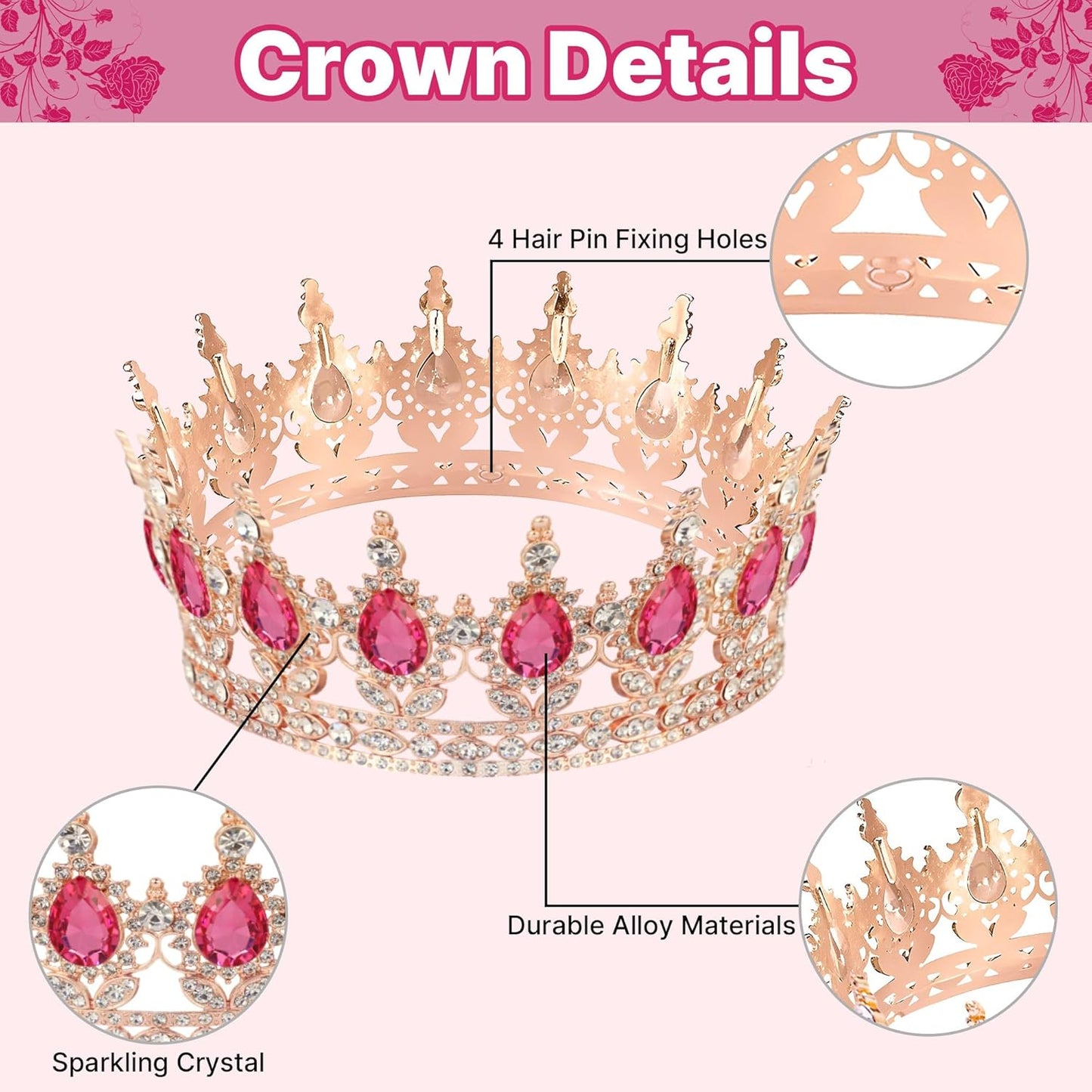 Crown Cake Topper, Balls Happy Birthday Cake Topper Pink Crown Birthday Candles Gold Butterflies, Corona Para Pastel, Cake Decorations for Birthday Wedding (Gold, Pink)