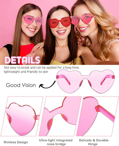 Frienda 8 Pairs Heart Shaped Sunglasses for Women Rimless Heart Glasses Candy Color Sunglasses for Party Favor