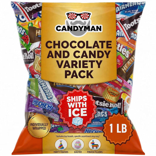 CANDYMAN (5 LB) Chocolate Candy Variety Pack — Individually Wrapped Bulk Candy Mix, Fun & Mini Size Treats for, Pinata Fillers for Kids, Party Favors, Father's Day, Ship with Ice