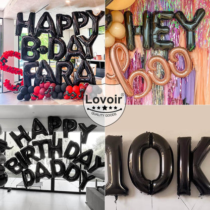 Lovoir 40 Inch Large Black Letter A Balloons Big Size Jumbo Mylar Foil Helium Balloon for Birthday Party Celebration Decorations Alphabet Black A
