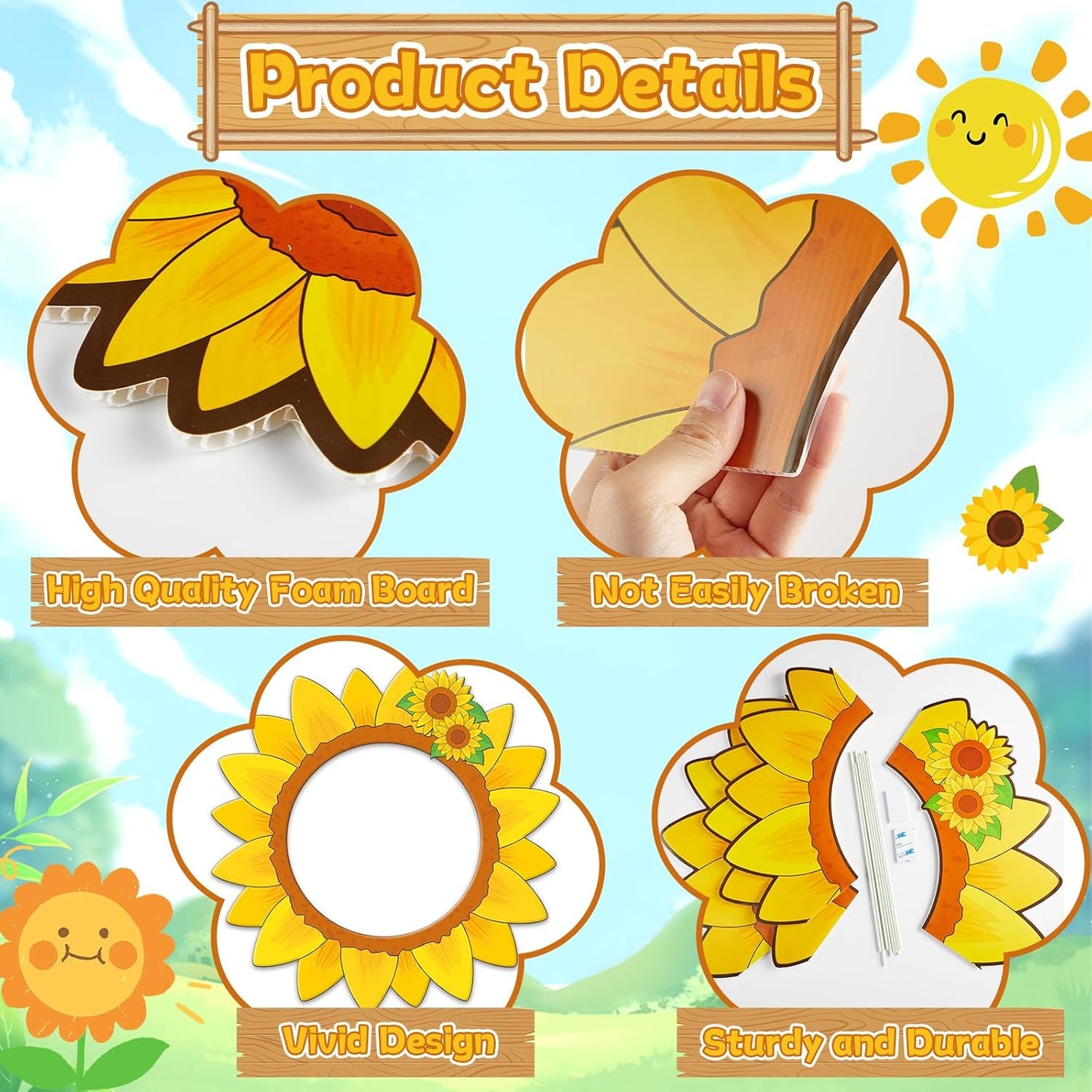 Sunflower Photo Booth Props Sunflower Birthday Party Decorations 26 Inch Large Yellow Flower Selfie Frame Floral Photo Booth Frame Selfie Props Accessories for Birthday Baby Shower Party Supplies