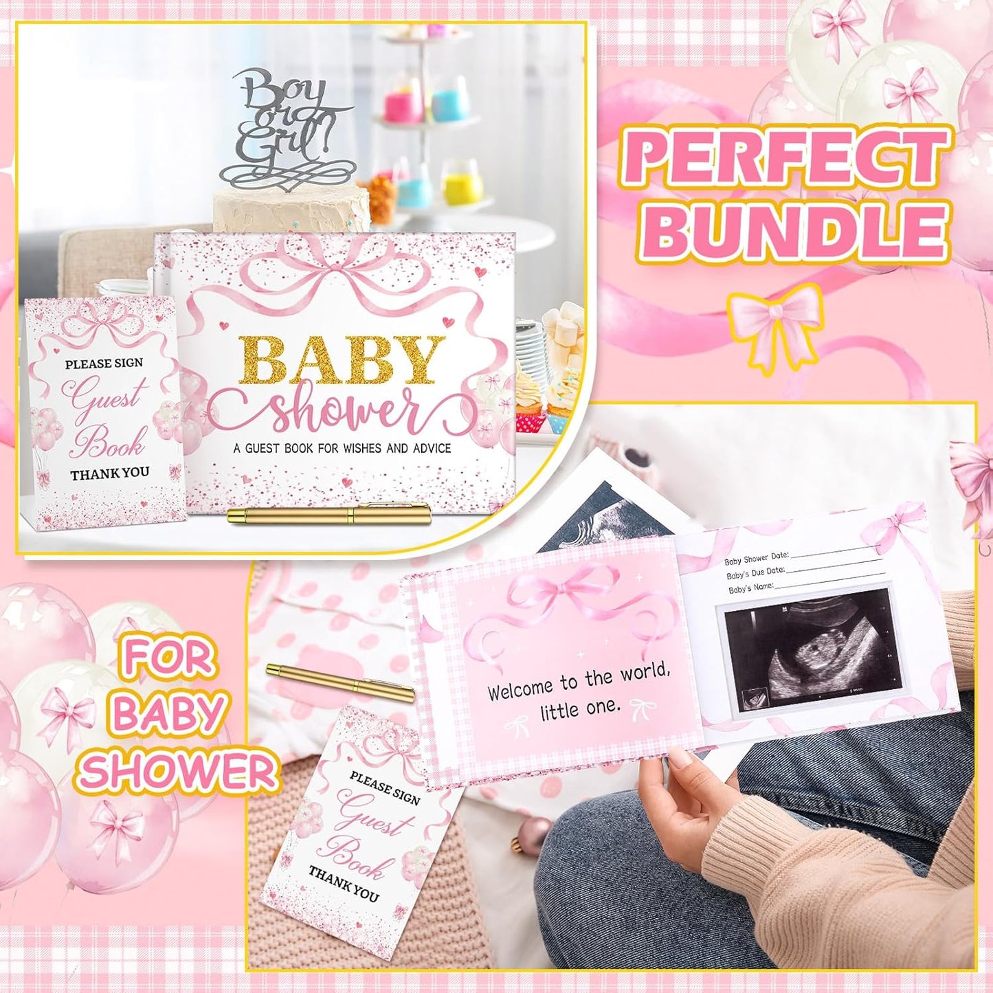 Fuyoooo 27 Pcs Safari Animal Baby Shower Guest Book Set Baby Shower Sign in Guest Floral Book Place Table Cards with Gold Pen Adhesive Photo Corner for Birthday Party