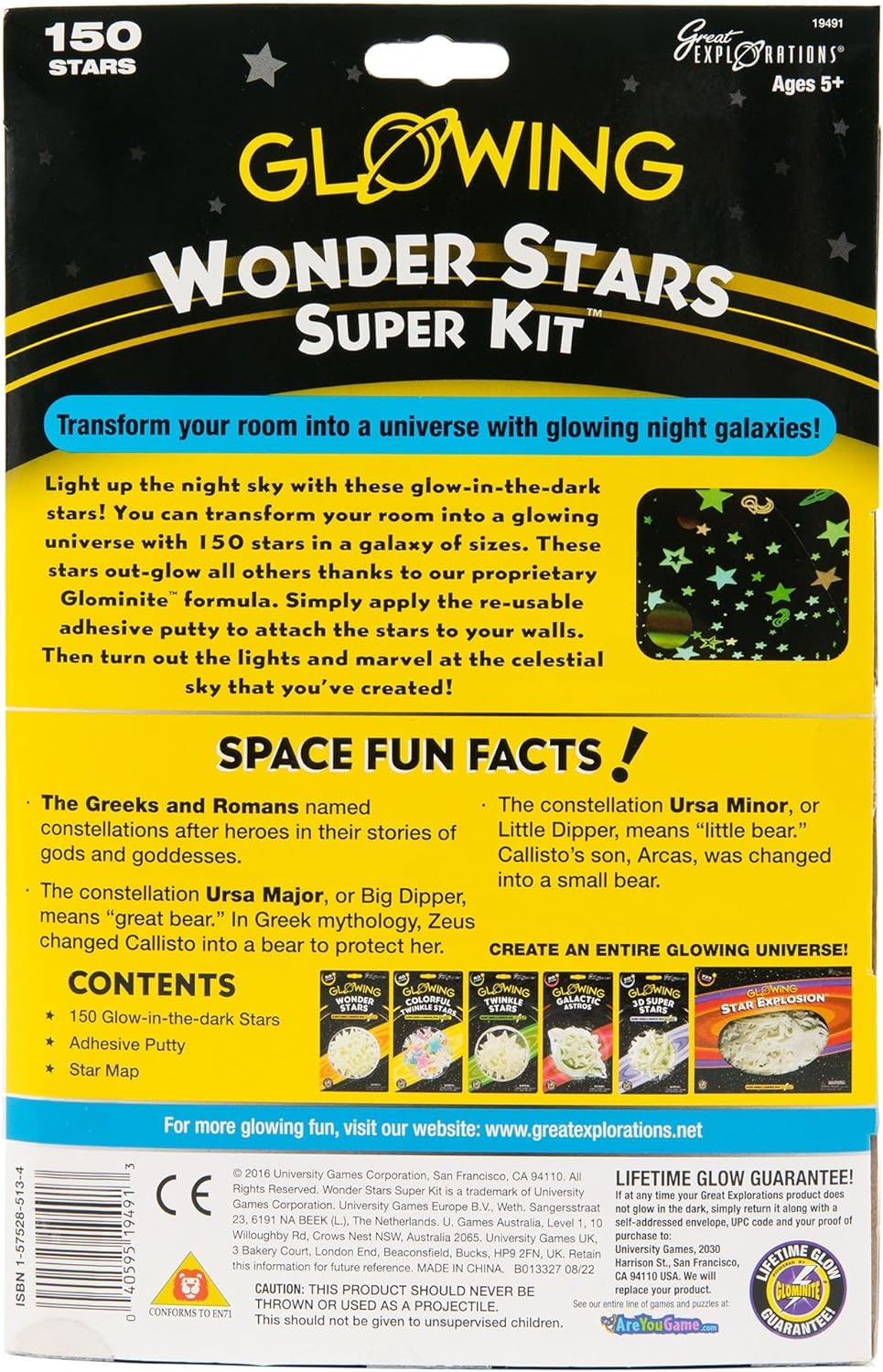 Great Explorations: Wonder Stars Super Kit, Glow In The Dark Ceiling Stars. 150 Pieces In 4 Sizes Reusable Sizes