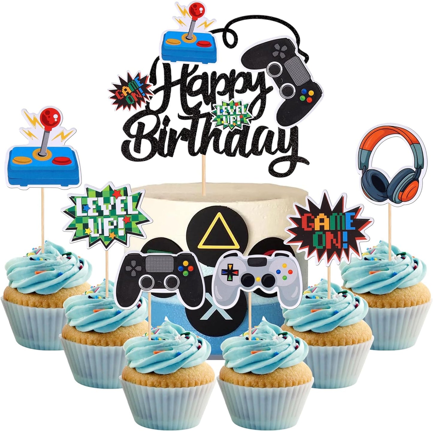 36 PCS Video Game Cupcake Toppers Assembled Game On Controllers Cupcake Picks GamePad Cake Decorations for Game Theme Baby Shower Kids Boys Girls Birthday Anniversary Party Decorations Supplies