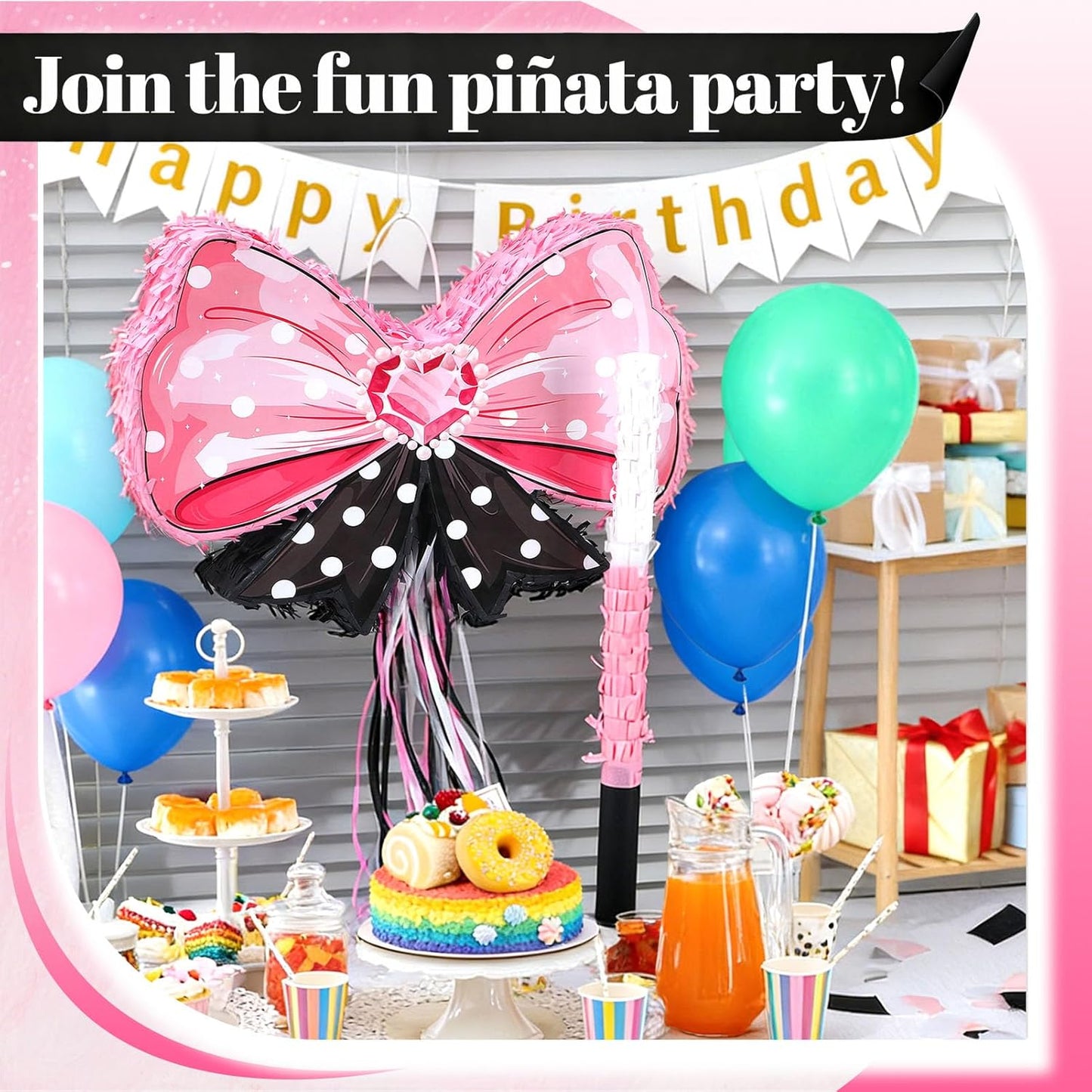 Rock and Roll Skeleton Piñata with Headphones Design Blindfold Hitting Stick Confetti for Music Themed Birthday Party (15.56 x 13.19 x 2.76 inch)