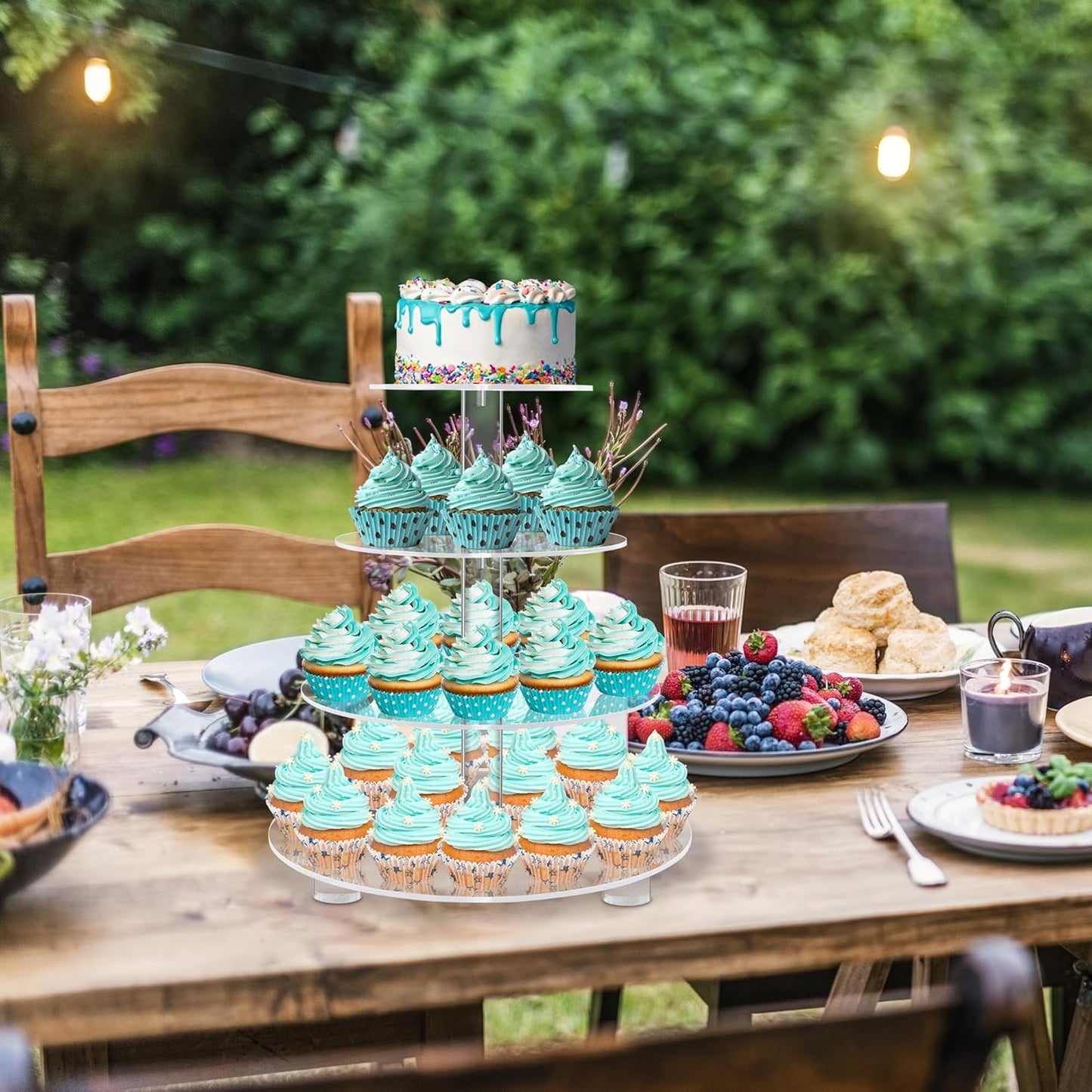 YestBuy 4 Tier Acrylic Cupcake Stand, Premium Cupcake Holder, Acrylic Cupcake Tower Display Cady Bar Party Décor â Display for Pastry(4.7" Between 2 Layers)