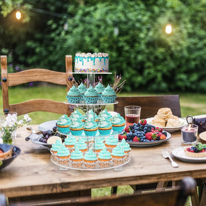 YestBuy 4 Tier Acrylic Cupcake Stand, Premium Cupcake Holder, Acrylic Cupcake Tower Display Cady Bar Party Décor â Display for Pastry(4.7" Between 2 Layers)