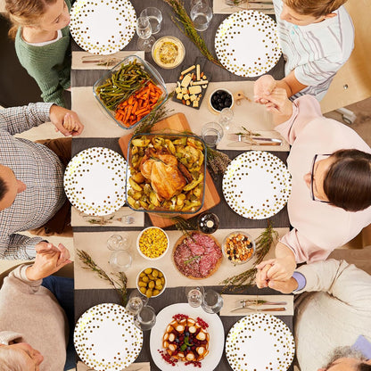 75PCS Paper Plates and Napkins Set - White and Gold Dot Disposable Party Dinnerware Includes Paper Plates, Napkins, Forks Decorations for 2026 New Year, Birthday, Wedding and Holiday, Serves 25