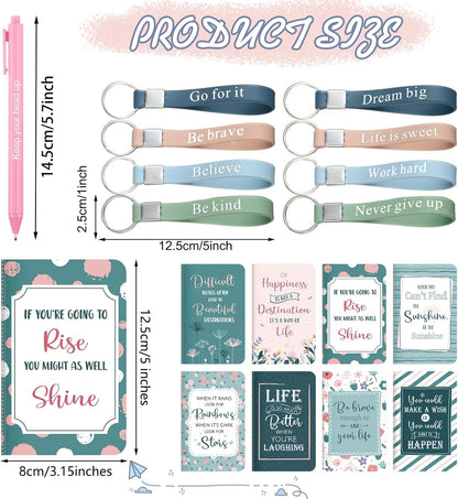 PerKoop 48 Pcs Inspirational Gifts Bulk Motivational Notepads Ballpoint Pens Keychains Set Modern Farmhouse Journal Notebooks Christian Gifts for Teachers School Office Party Favor Supplies