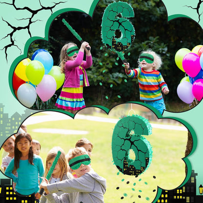 Poen Large Green Turtle Piñata Party Decoration Supplies Number 4 5 6 7 Piñata with Blindfold Stick and Confetti for Turtle Theme Birthday Party Baby Shower Photo Props Decoration(Number 7)