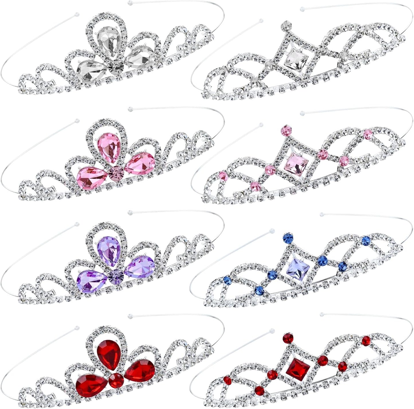 Cinaci 8 Pieces Princess Colorful Dazzling Crystal Rhinestone Silver Metal Tiara Crown Headbands Wedding Birthday Party Prom Headpieces Hair Styling Accessories