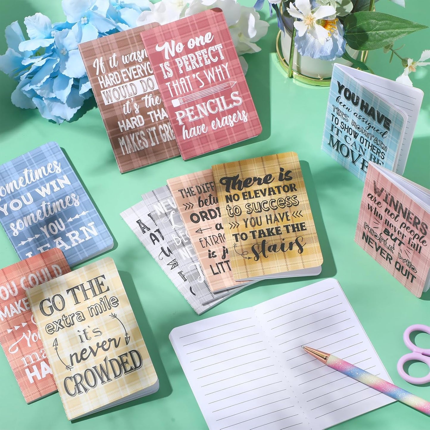Outus 24 Pieces Mini Inspirational Notepads Motivational Small Pocket Journal Notebook Inspiring Note Pads Gift for School Office Travel Coworkers Supplies, 12 Styles (Simple Style)