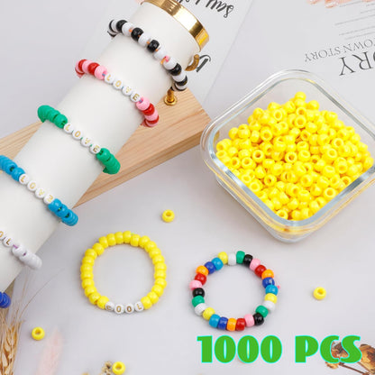 1000Pcs Glow in The Dark Pony Beads 9mm Plastic Kandi Beads Bulk for Friendship Bracelet Necklace Craft Jewelry Making Beads for Hair Braids 9 Color