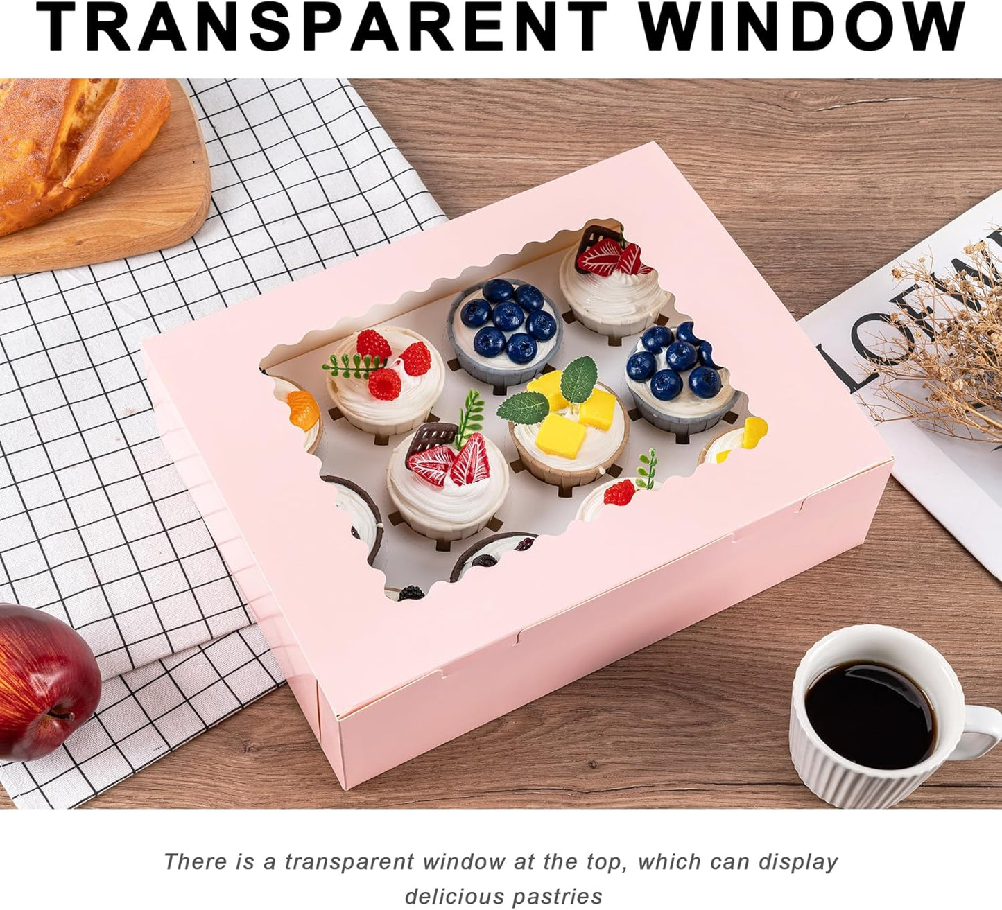 12 Count Cupcake Boxes, 4PCS Cupcake Container with Window, Food Grade Cupcake Holder for Birthday Holiday Party, Bakery Supplies for Cupcakes, Desserts, and More