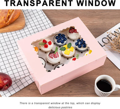 12 Count Cupcake Boxes, 4PCS Cupcake Container with Window, Food Grade Cupcake Holder for Birthday Holiday Party, Bakery Supplies for Cupcakes, Desserts, and More