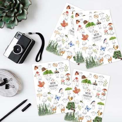 30 Pcs Nature Scavenger Hunt Cards, Find and Seek Camping Sheets, Woodland Themed Holiday Party Game Outdoor Activity for Family Friend -02