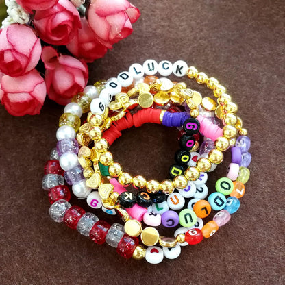 Amaney 1400pcs Glow Letter Beads, Heart Beads Whit Elastic Beading Cord,4x7mm Round Acrylic Alphabet Beads for Friend Bracelet Jewelry Making