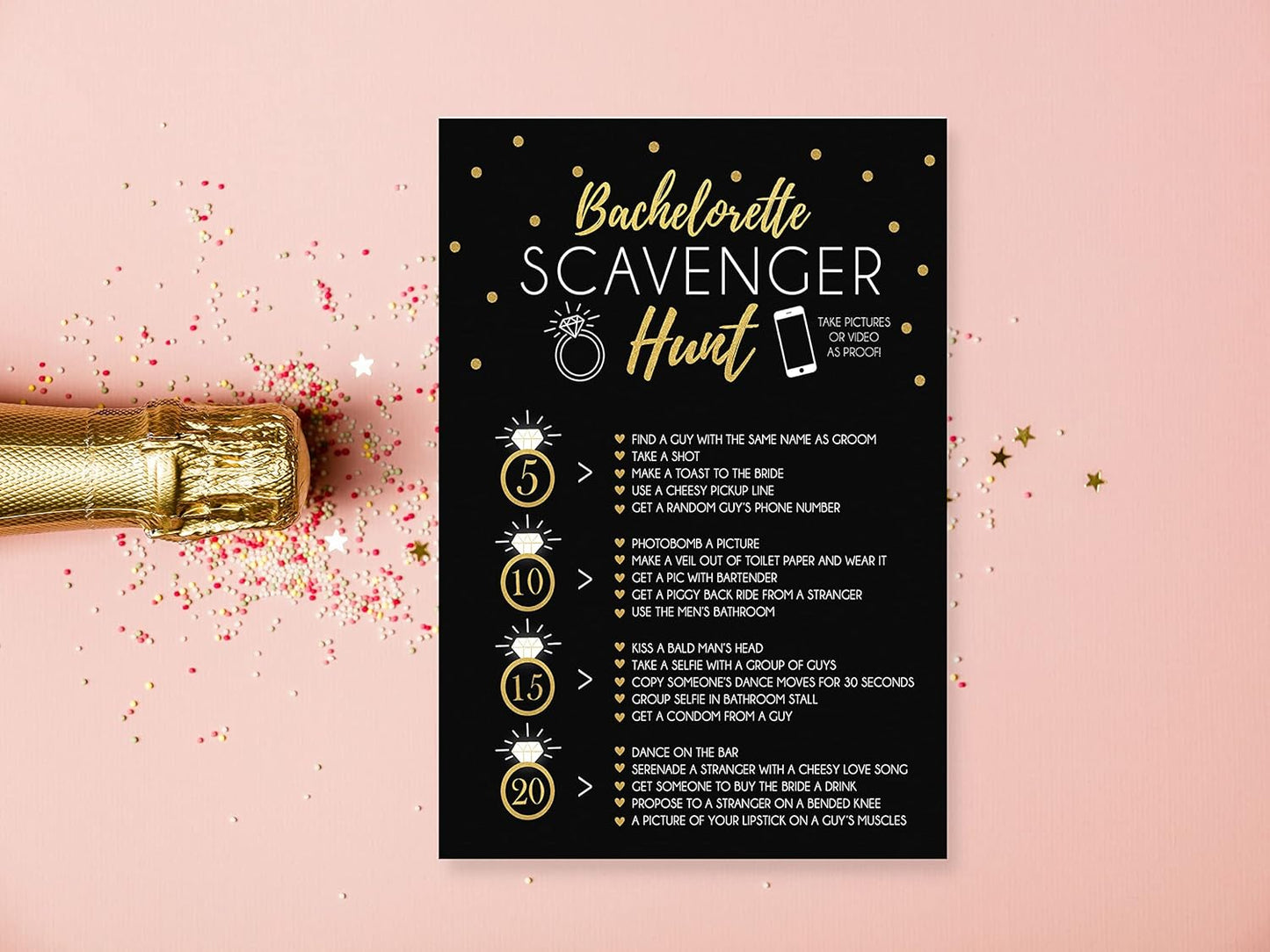 Your Main Event Prints 25 Bachelorette Scavenger Hunt Party Games, Drinking Game and Dares, Fun Novelty Cards for Girls Night Out