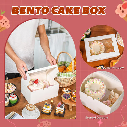 NPLUX 4 Packs 1+5 Bento Cake and Cupcake Box Bento Box with Clear Window Fit 5 Cupcakes and 1 Mini Cake for Packaging Gift Baked Goods