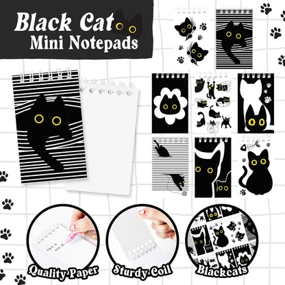 24Pcs Black Cat Mini Notepads Cute Cartoon Kitten Spiral Notebooks Funny Meme Pet Kitty Pocket Journals Memo Pads for Birthday Party Gift Goodie Bag Stuffers School Classroom Rewards, 8 Designs